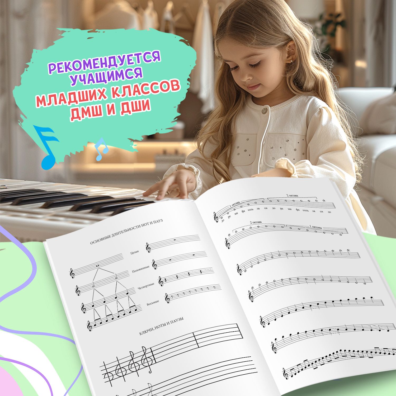 Тетрадь для нот для младших классов ДМШ и ДШИ | Music Notation Notebook for Young Students - Ozon image 4