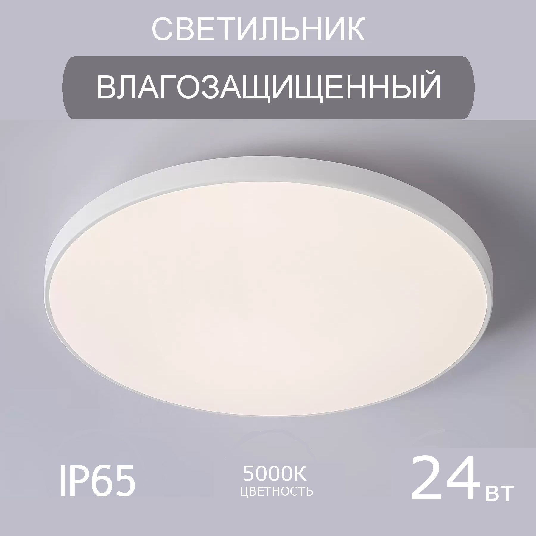 Светильникпотолочныйсветодиодный,24Вт,длядомаиулицы,ванной,туалета,кухни,веранды,гаража