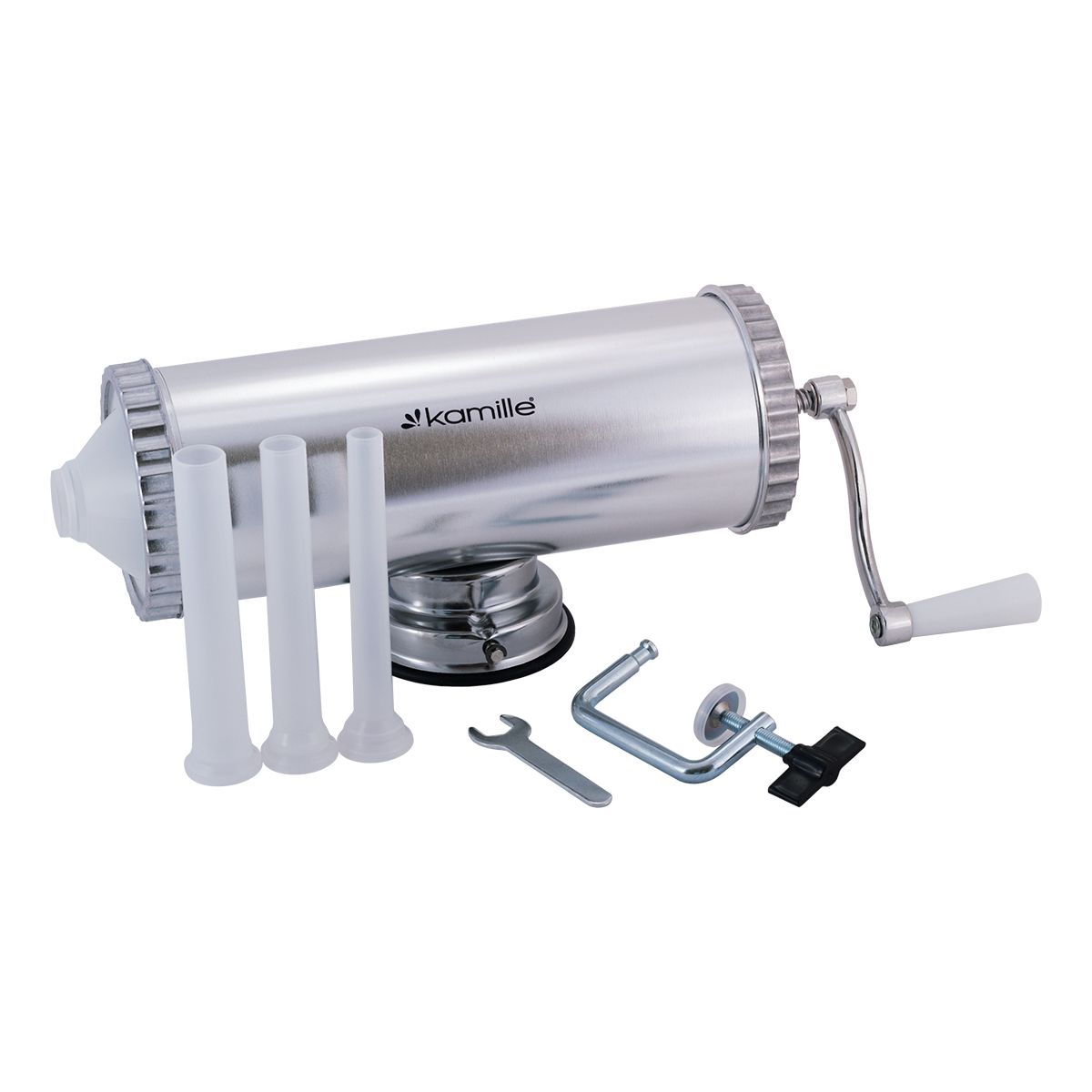 Шприцдляначиненияколбас2,5кгизалюминияснасадками(1,2см,1,5см,2см)KAMILLE.