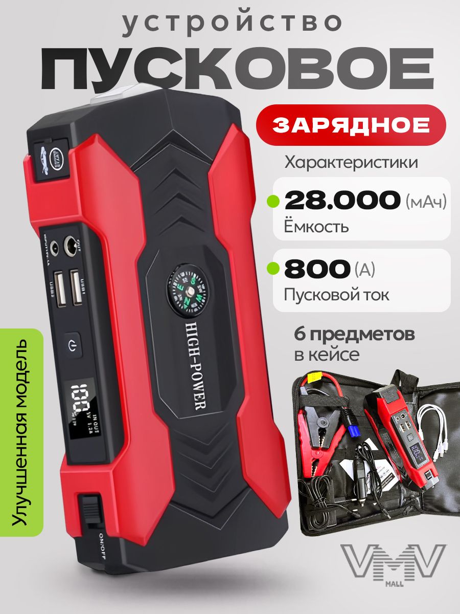 HodvikS Пусковое зарядное устройство для автомобиля портативное / бустер автомобильный пусковой 20000 мA*ч / Повербанк