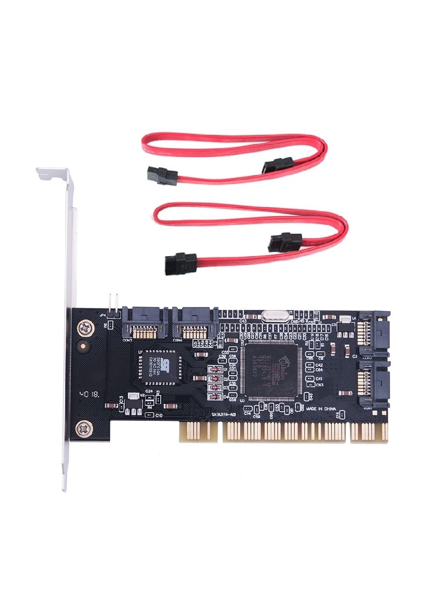 Плата контроллера PCI SATA на 4 порта с двумя кабелями SATA для настольного ПК