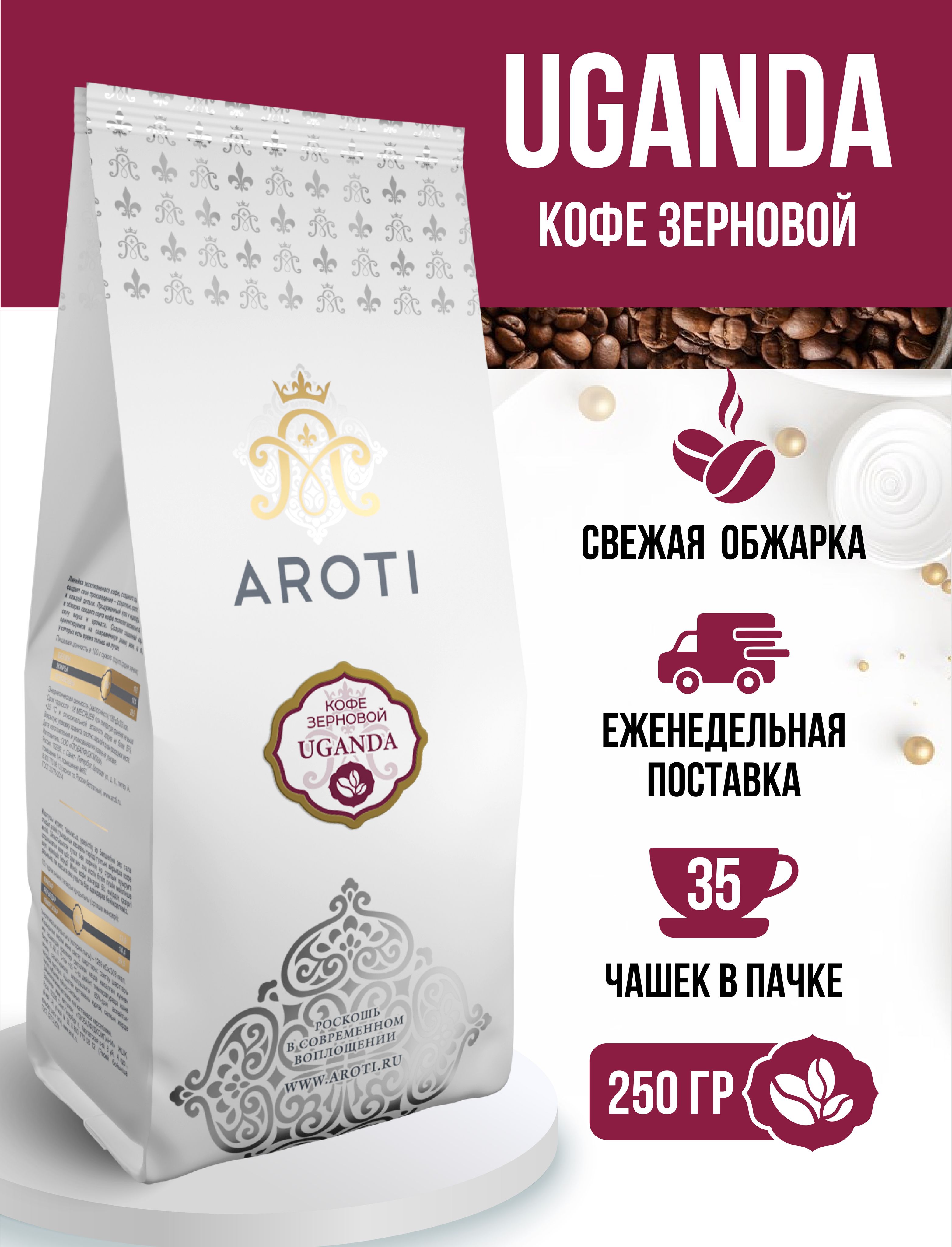 КофевзёрнахмоносортРОБУСТАUGANDA(Уганда),средняяобжарка,свежеобжаренный,250гр.