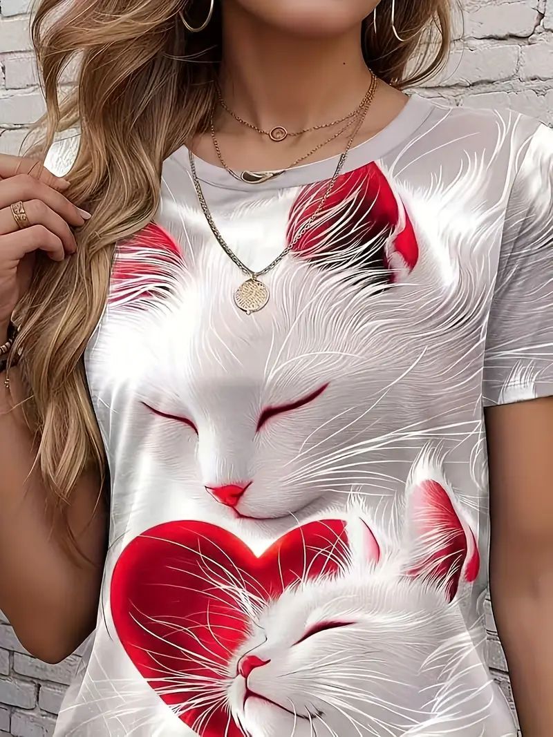 ФутболкаЖенскаяфутболка,летнийтопспринтомкота