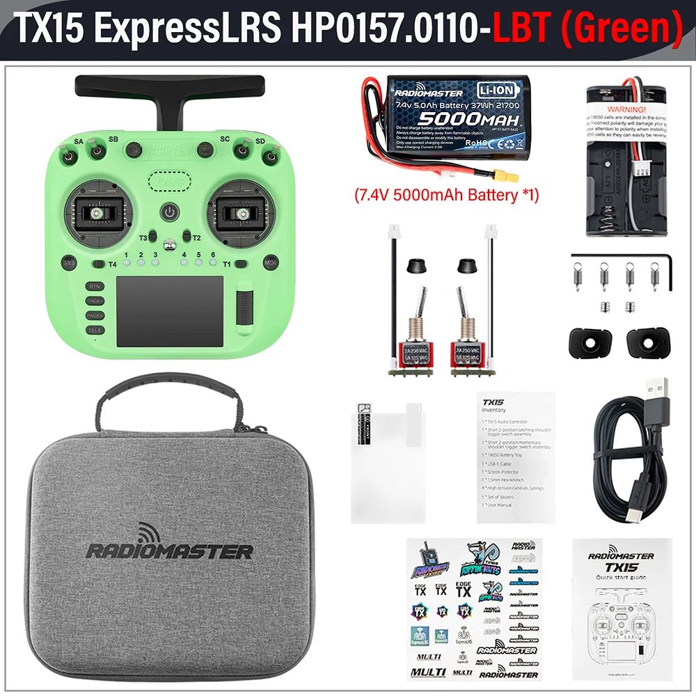RadioMaster TX15 ELRS Green + 5000mAh 2S battery RadioMaster TX15 ELRS Green + 5000mAh 2S battery