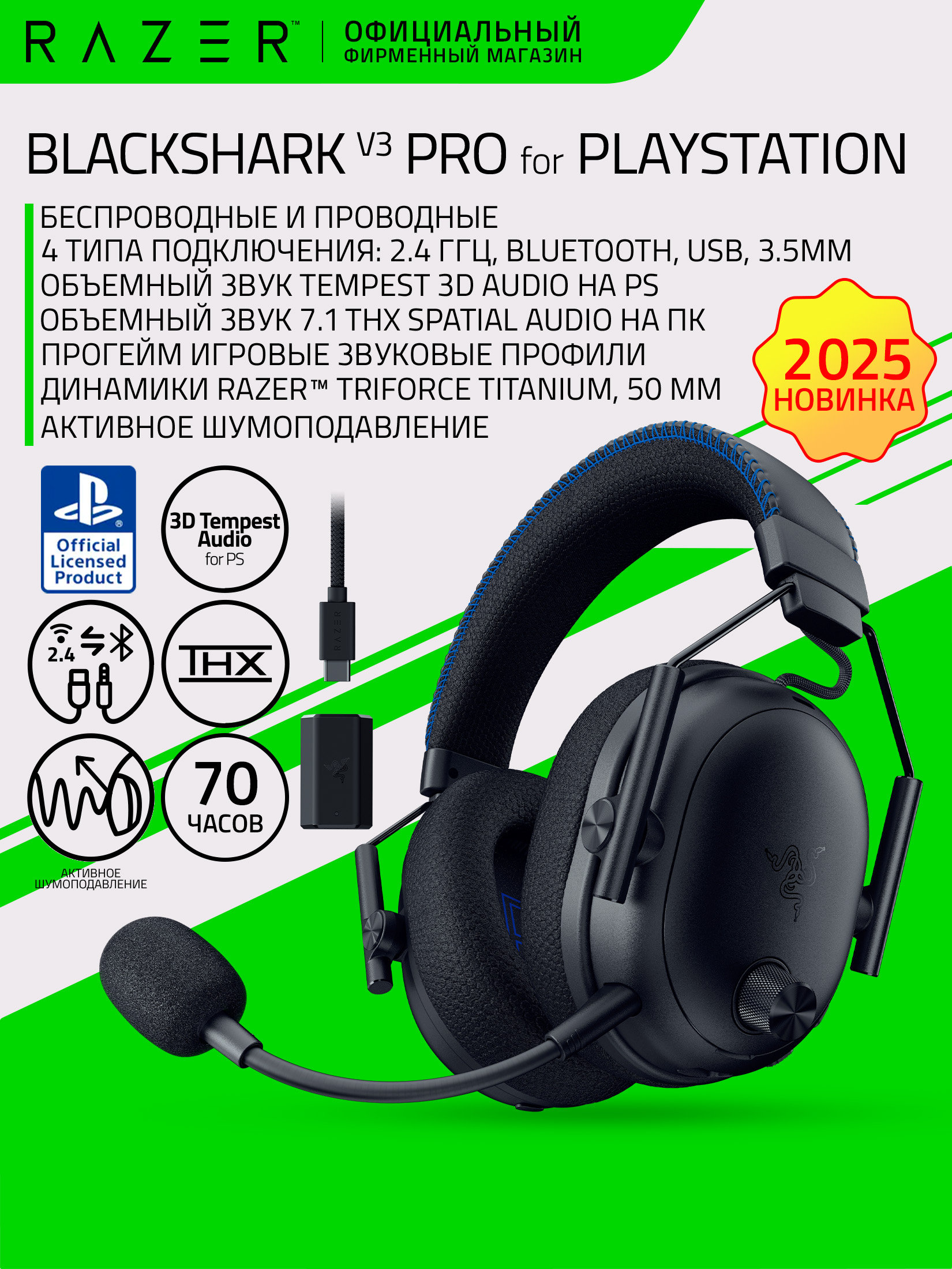 Полноразмерные Полноразмерные Razer Blackshark V3 Pro Проводное +
