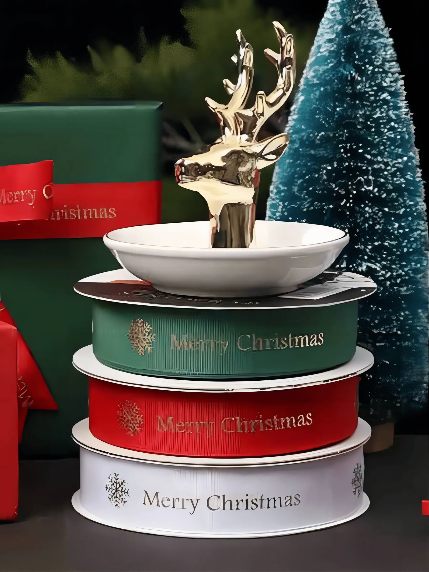 Лента Merry Christmas 5шт/уп Зелёный 1CM*80Y R.TJLWD095 Китай