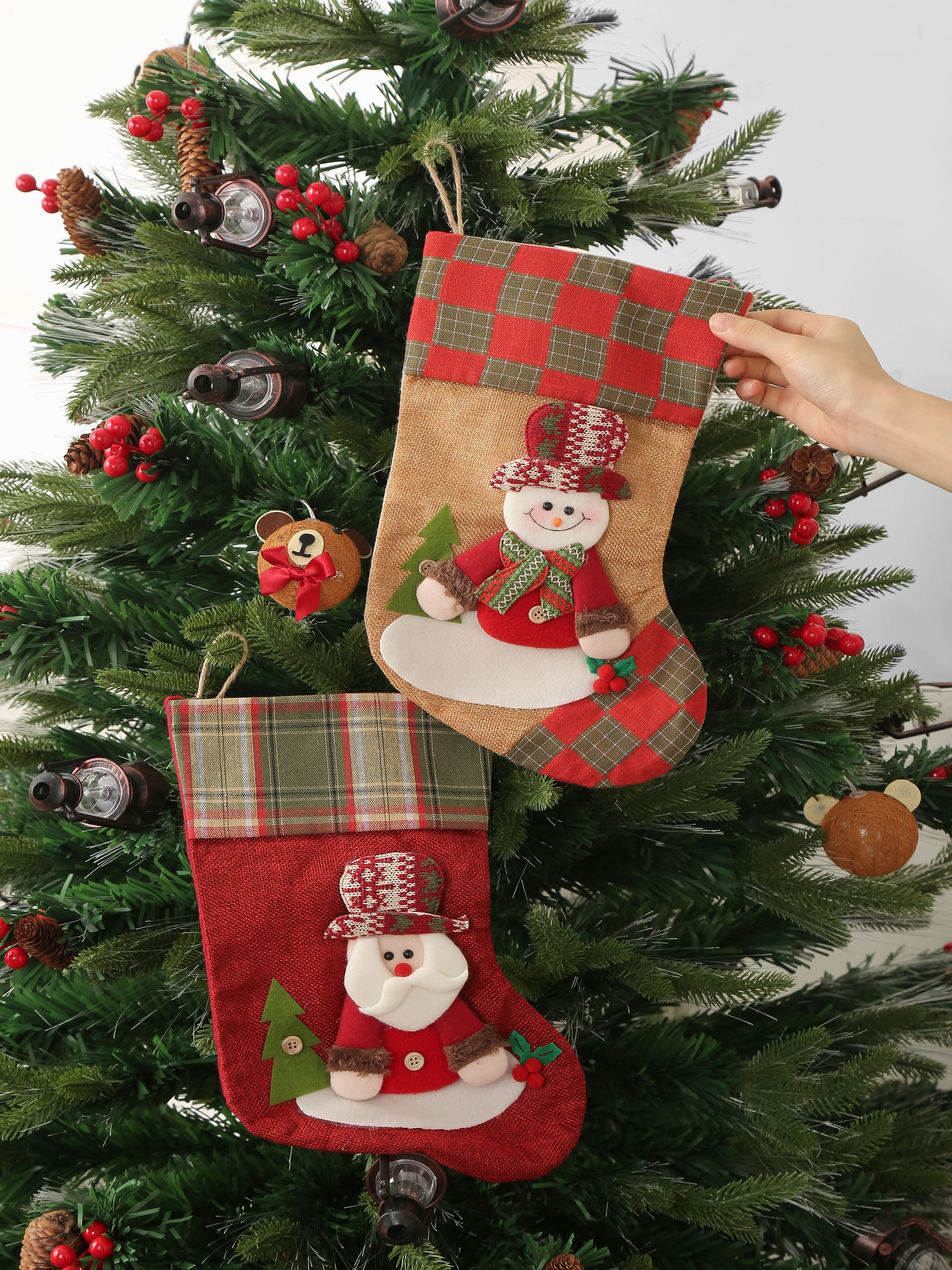Новогодние носки Снеговик+Санта-Клаус в уп/2 штук 23*35CM Китай