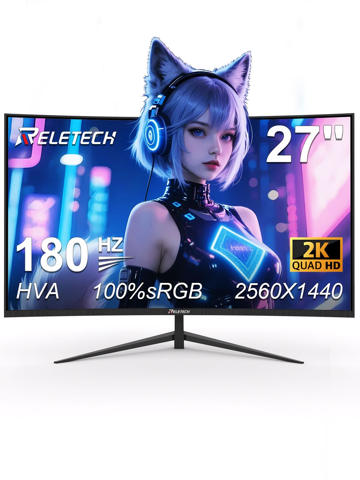 Reletech27"МониторG27XFlexProизогнутыйигровоймонитор180Гц,2K,VA,1800R,4000:1,5мс,черно-серый