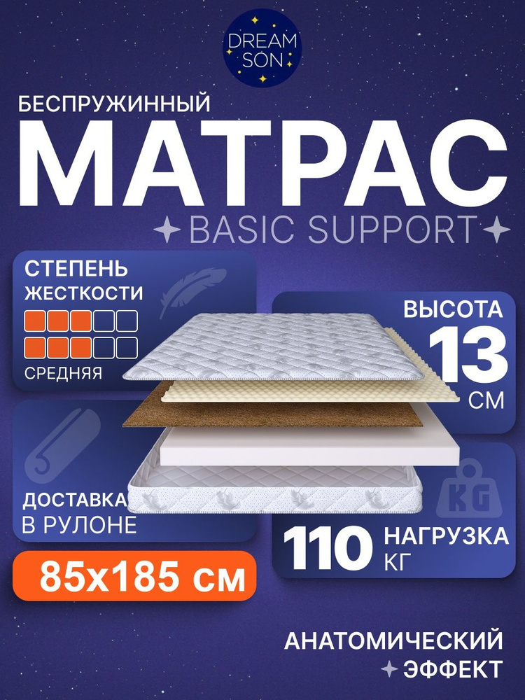 Ортопедический матрас 85х185 см, DreamSon Basic Support, беспружинный, двусторонний с разной жесткостью #1