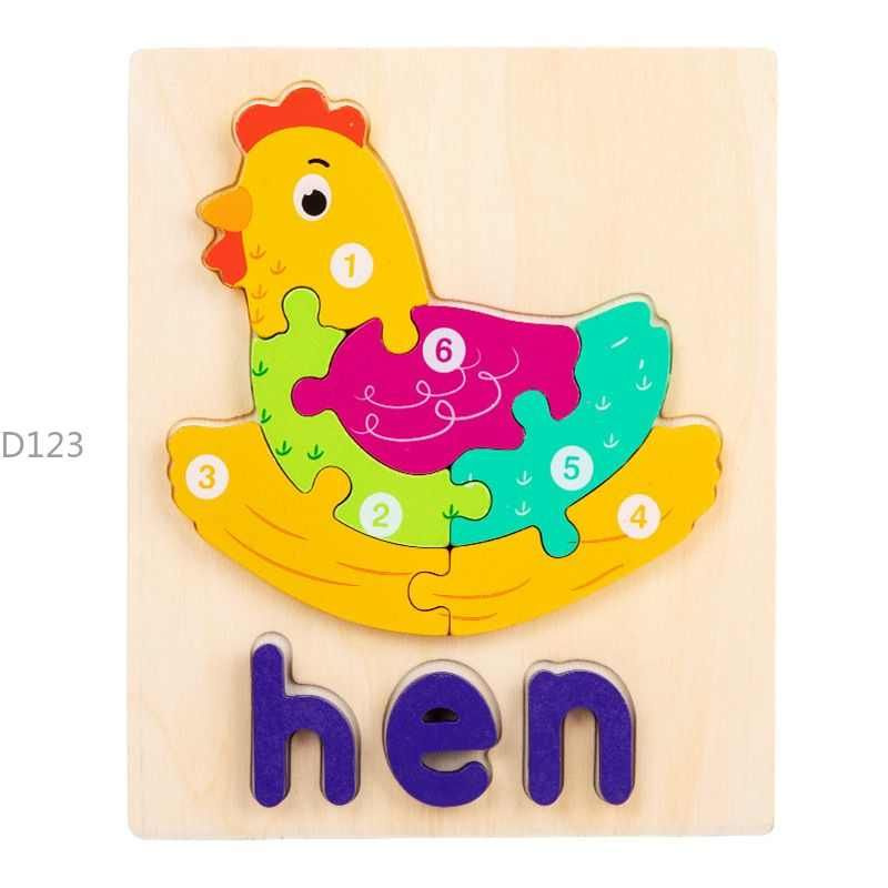 Деревянные пазлы животных для детей 3-5 лет, животные с алфавитными ...