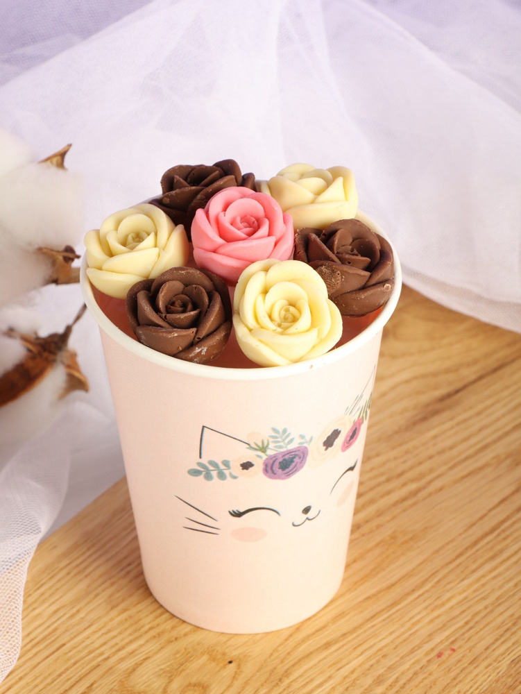 Букет 7 шоколадных роз из белого бельгийского шоколада; букет на день рождения и 8 марта  #1