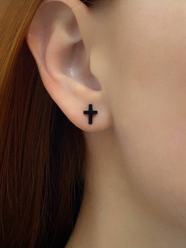 Серьги пусеты мини Крест черный - купить с доставкой по выгодным ценам ...