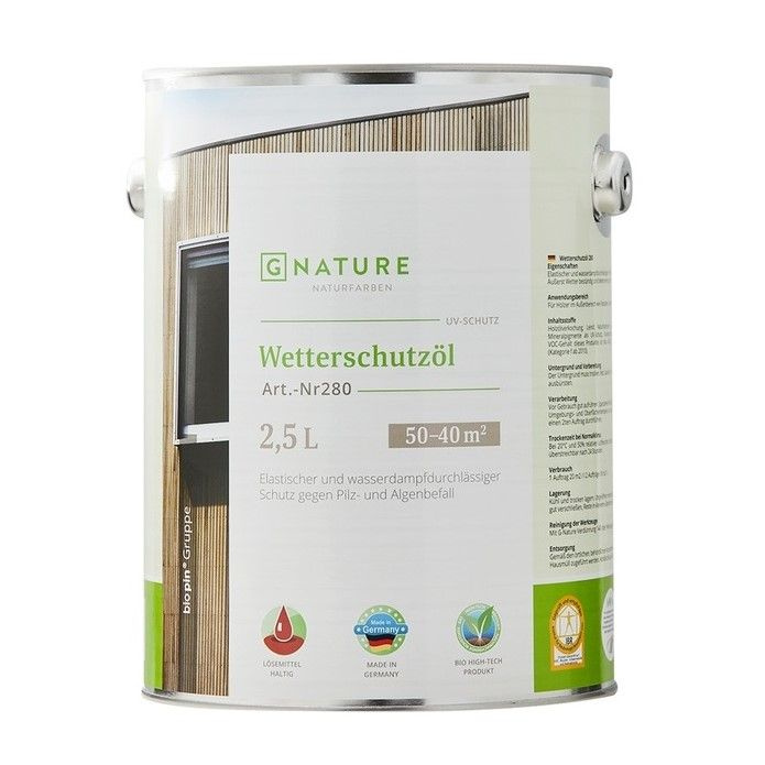 Защитное масло для внешних работ GNature 280 Wetterschutzol, 2.5 л, Бесцветное  #1