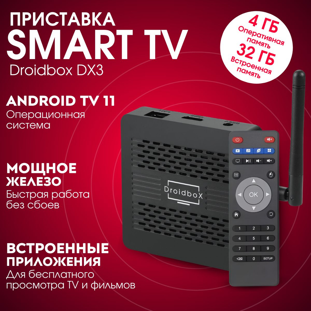 Медиаплеер Droidbox DX3 4/32 Gb Смарт ТВ приставка на Android TV, Прошивка  ATV Настроена, адаптирована для России. ТВ Каналы, фильмы бесплатно. ...