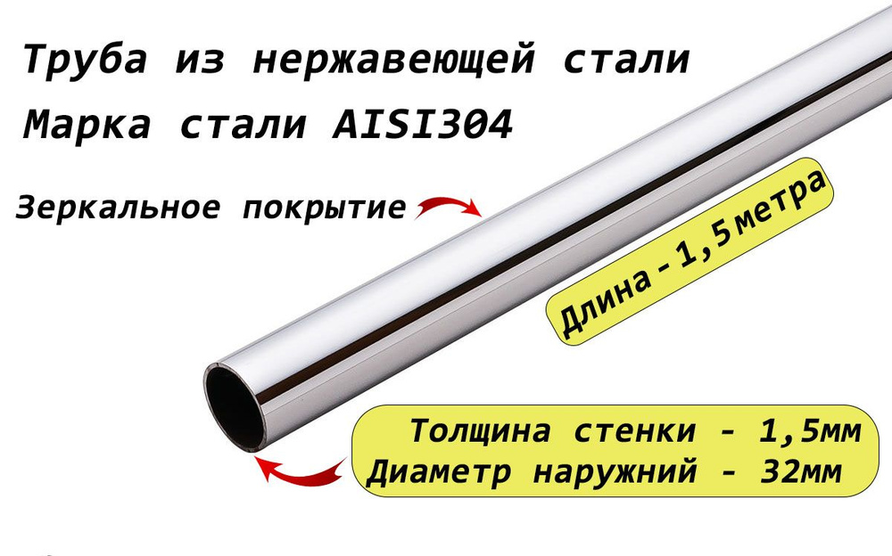 Труба круглая 32х1,5мм из нержавеющей стали AISI304 - 1,5 метра  #1