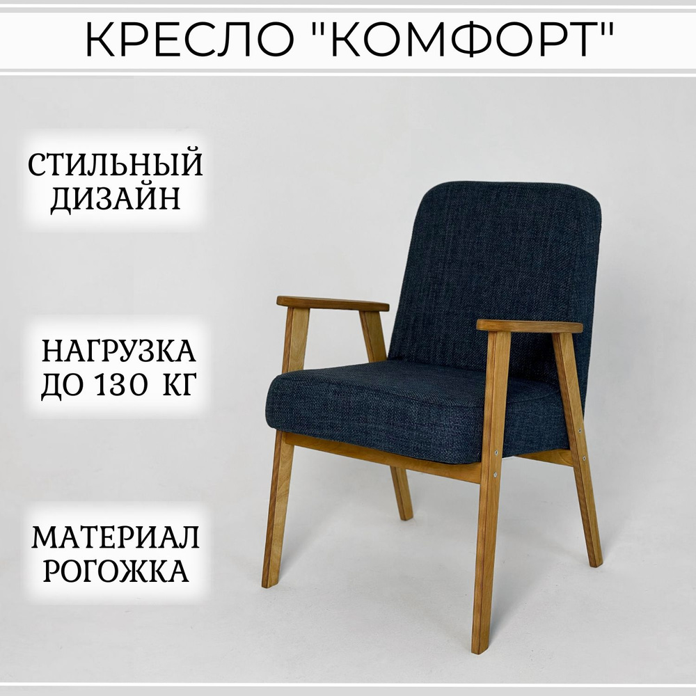 Кресло Kreslo_comfort_темный синий, 1 шт., 60х60х85 см, Рогожка купить по  доступной цене с доставкой в интернет-магазине OZON (1431657990)