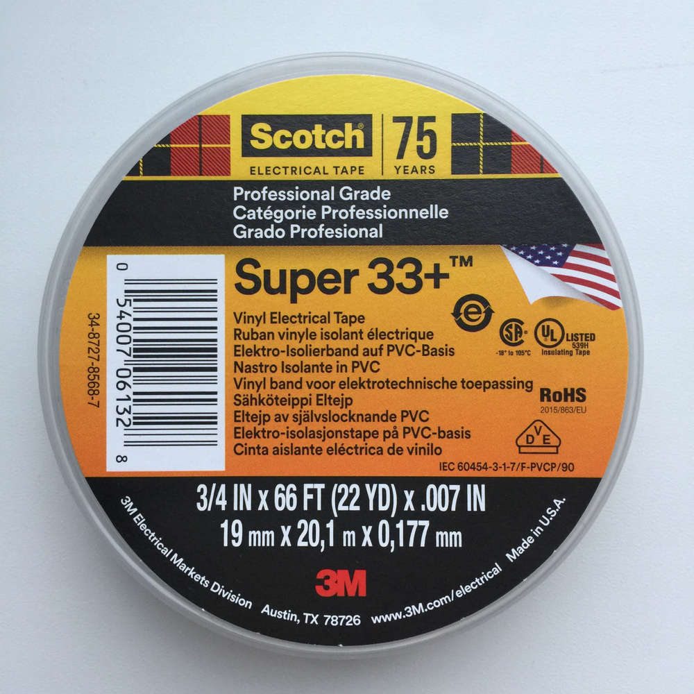 Изолента 3М Scotch Super 33+ (3M) 19 мм 20 м 0.178 мм, 1 шт. #1