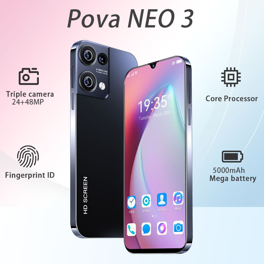 Смартфон Смартфон Игровой телефон Pova NEO 3 HD Ultimate Edition с  6.8-дюймовым большим экраном, сетью 3G / 4G / 5G, двумя sim-картами и  двойным ...