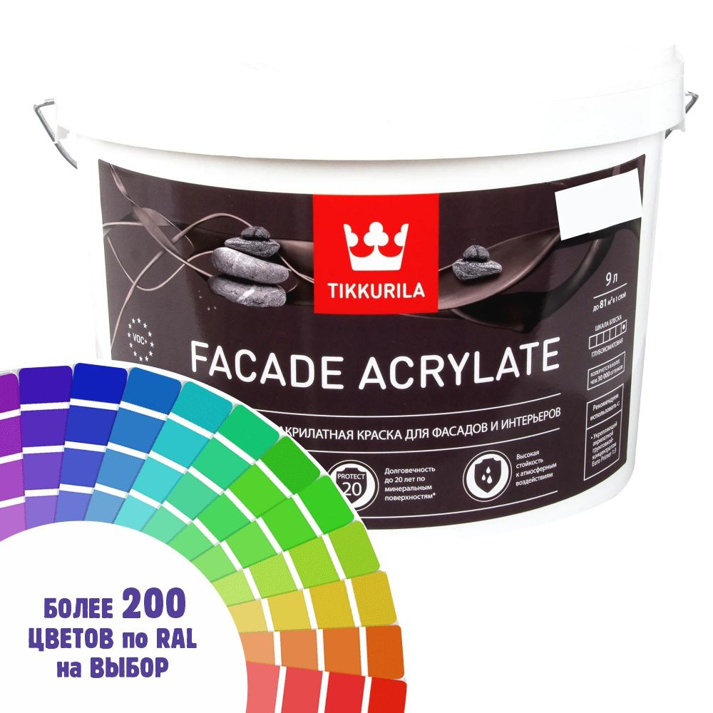 Краска Tikkurila фасадная Facade Acrylate Гладкая, Водно-дисперсионная,  Матовое покрытие, белый - купить в интернет-магазине OZON по выгодной цене  (1478079875)