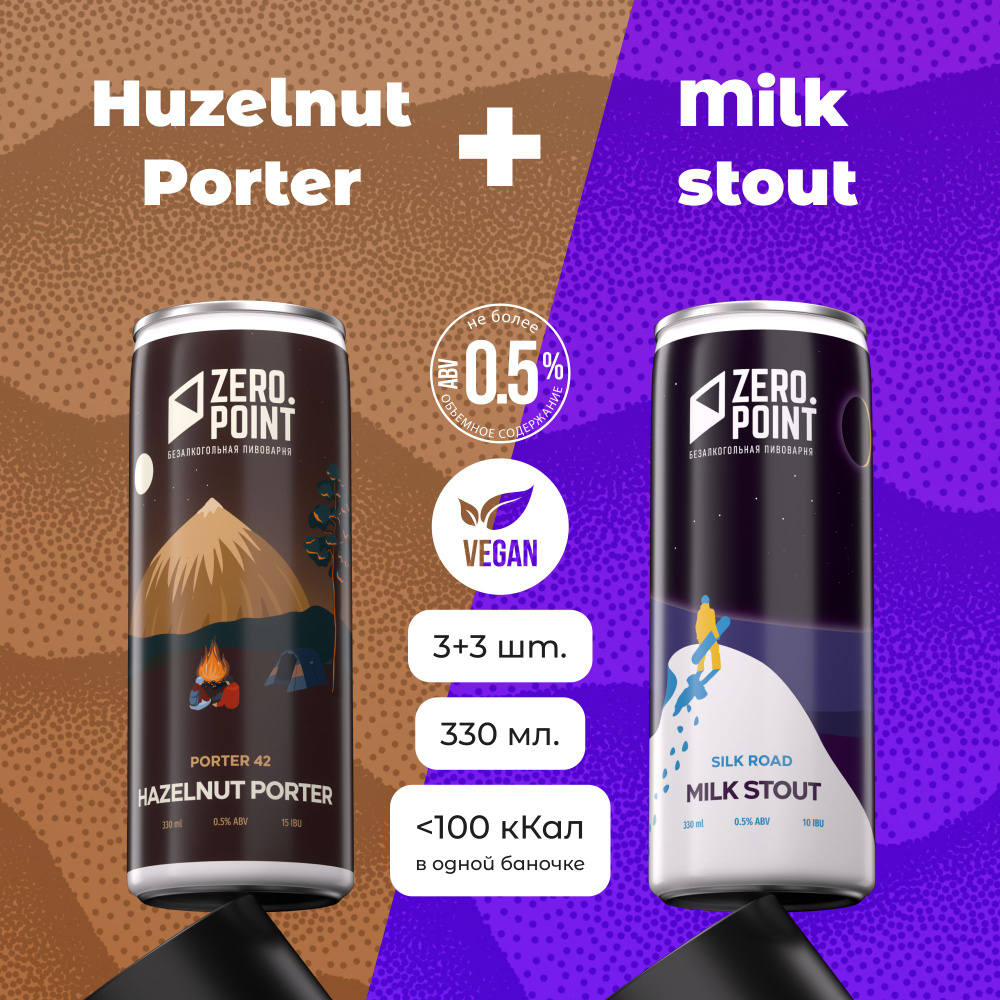 Безалкогольное пиво "Porter 42 Nut Porter" и "Silk Road Milk Stout", 3шт+3шт х 0.33л  #1