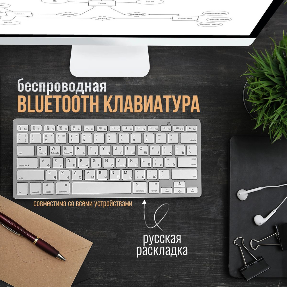 Беспроводная клавиатура keyboard bluetooth BK3001 (Белый), клавиатура,  универсальная беспроводная клавиатура