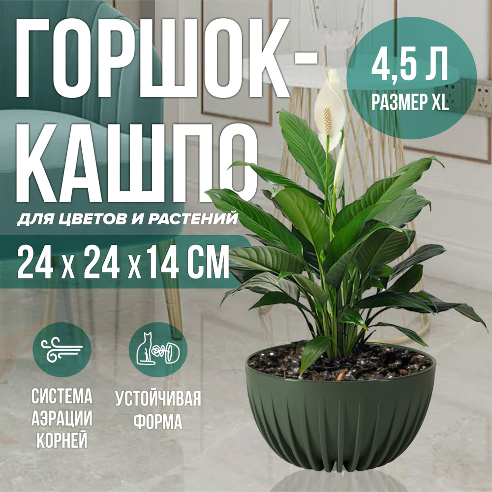 Горшок- кашпо для цветов и растений пластиковый с вкладкой 24*24*14 см ...