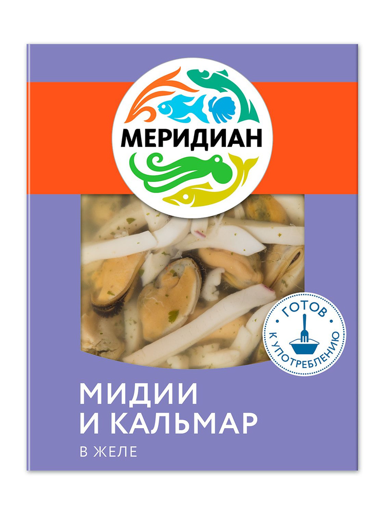 Мясо мидий и кальмар в желе с зеленью Меридиан, отварные, соломка, 200 г  #1