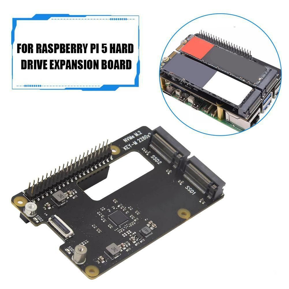для Raspberry Pi 5 PCIe M.2 NVMe, SSD Двойной жесткий диск плата ...