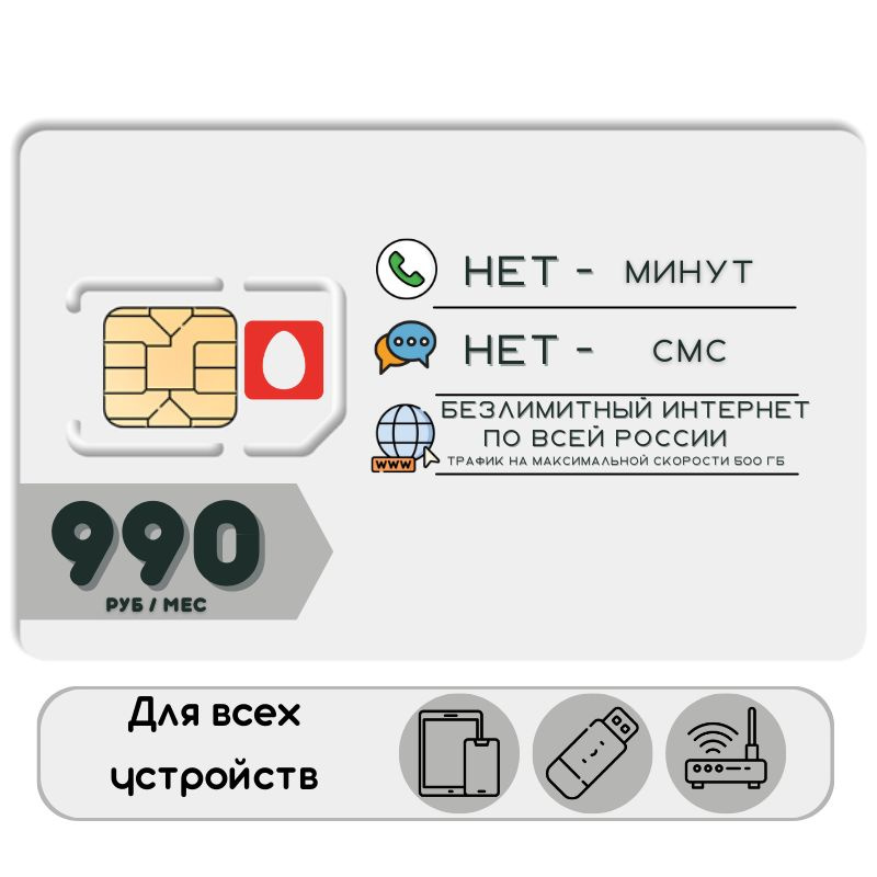 SIM-карта Комплект Сим карта Безлимитный интернет 990 руб. в месяц ...
