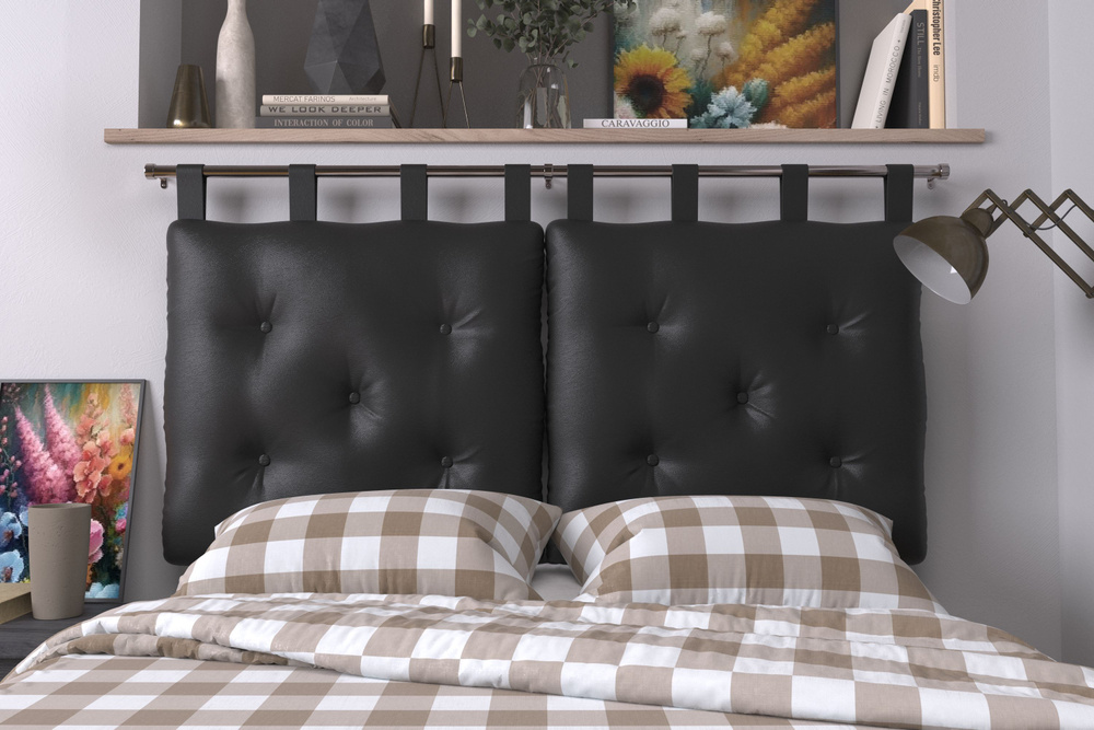 Набивное изголовье-подушка для кровати Mr. Mattress Soft S 180x70 Black с креплением  #1