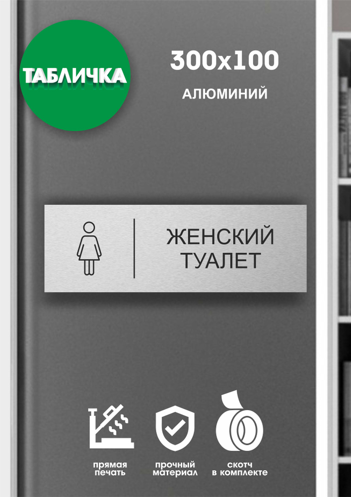 Табличка офисная "ЖЕНСКИЙ ТУАЛЕТ" серебро 30x10см #1