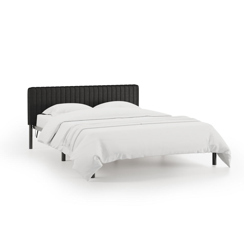 Кровать "Гаррона", 160х200 см, чехол велюр Velutto черный, черный каркас, DreamLite  #1