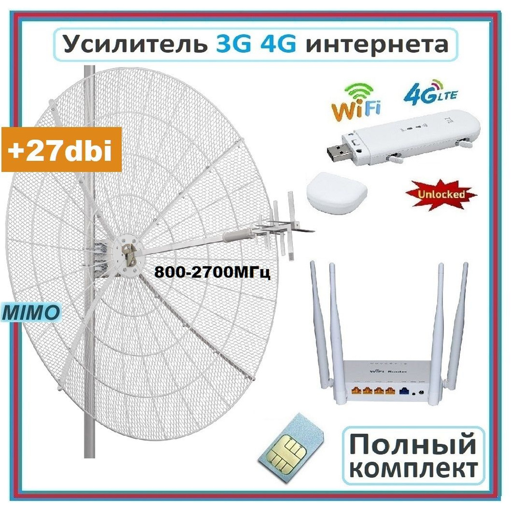 Усилитель интернета с самой сильной 4G антенной Kroks MIMO  KNA27-800/2700мГц + 4G модем + WiFi роутер + СИМ-КАРТА - купить с доставкой  по выгодным ценам в интернет-магазине OZON (1556424134)