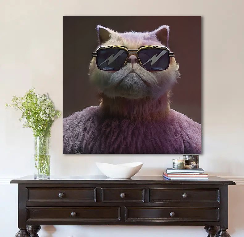 Картина розовый кот в очках, 80х80 см. #1