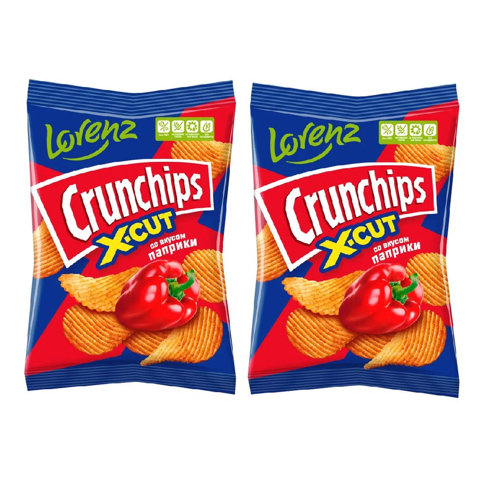 Чипсы картофельные Lorenz Crunchips X-Cut рифленые со вкусом паприки, 2 шт по 70 г  #1