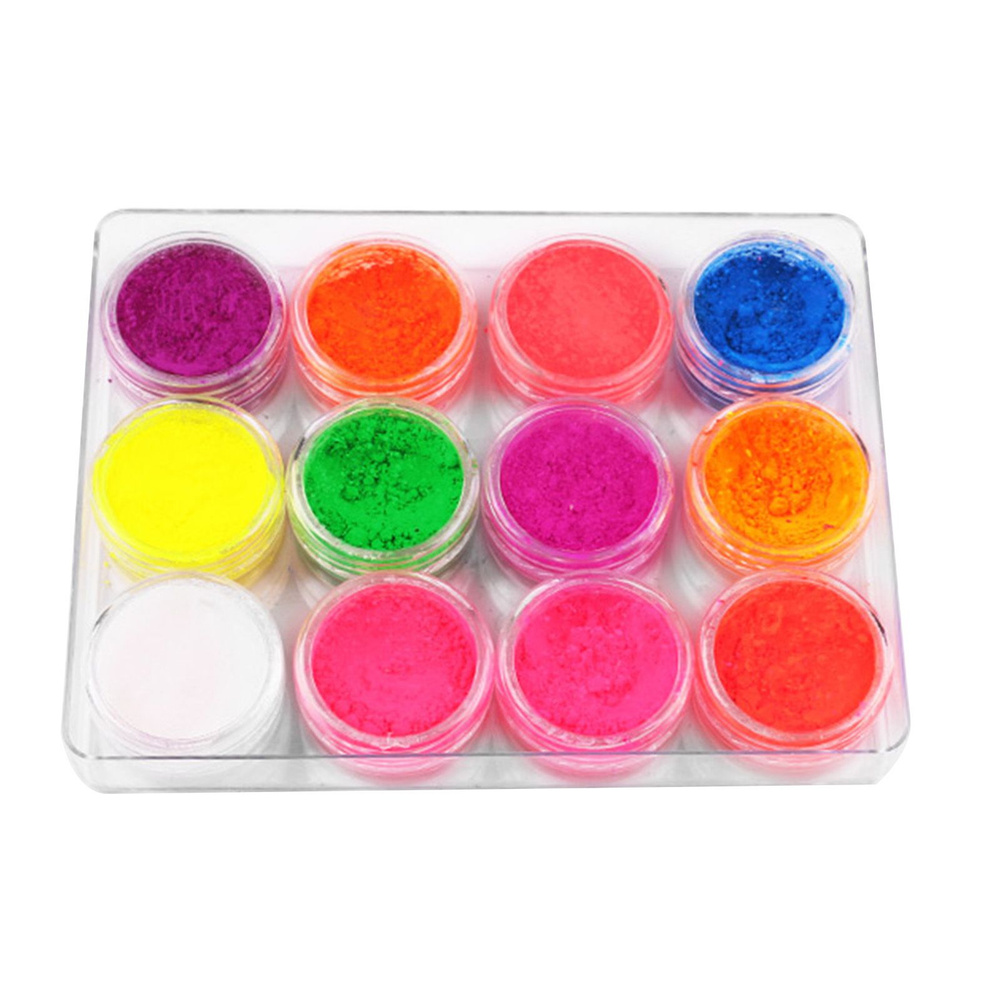 12 цветов флуоресцентной пудры Dark Glow Luminous Pigment Powder Set #1