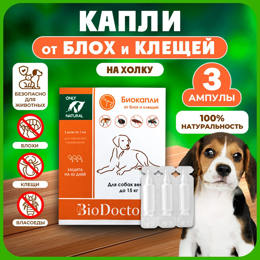 Капли от блох и клещей для собак, 3 ампулы, BioDoctor - купить с доставкой  по выгодным ценам в интернет-магазине OZON (1036289987)