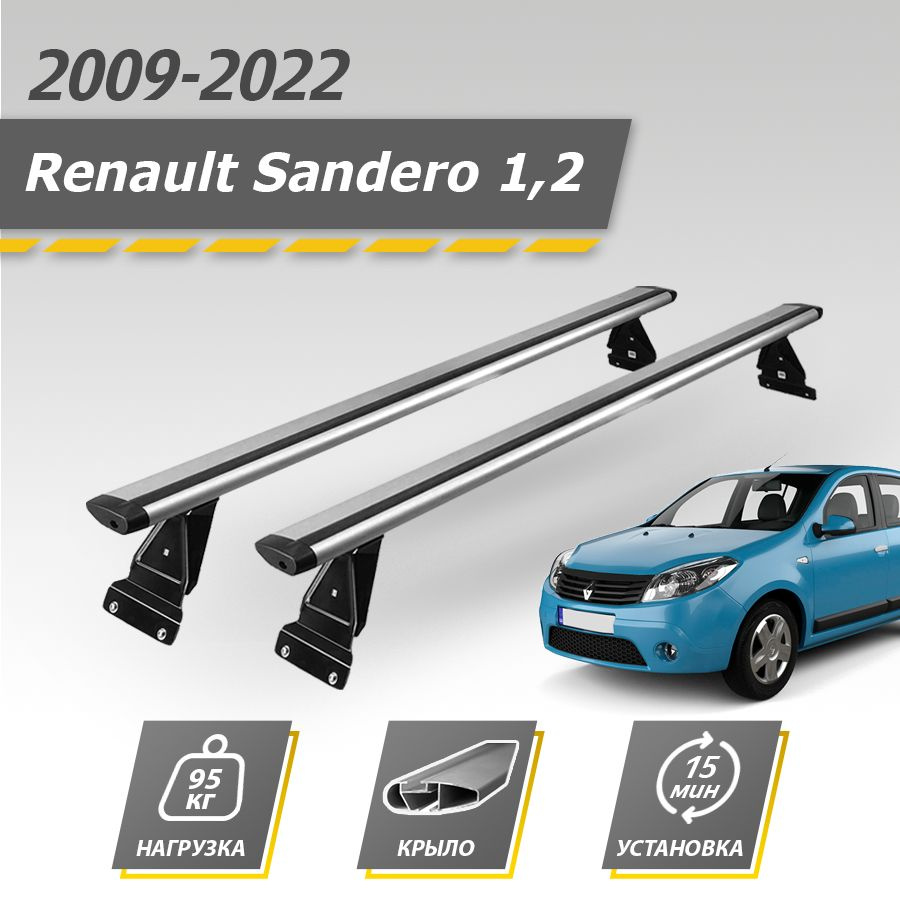 Багажник на крышу автомобиля Рено Сандеро (2009-2022) / Renault Sandero 1-2 Комплект креплений для штатных #1