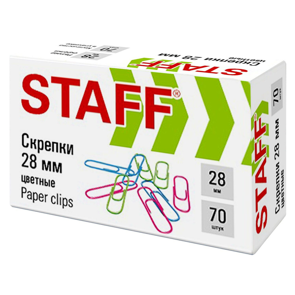 Скрепки канцелярские Staff 28 мм, цветные 70 штук #1