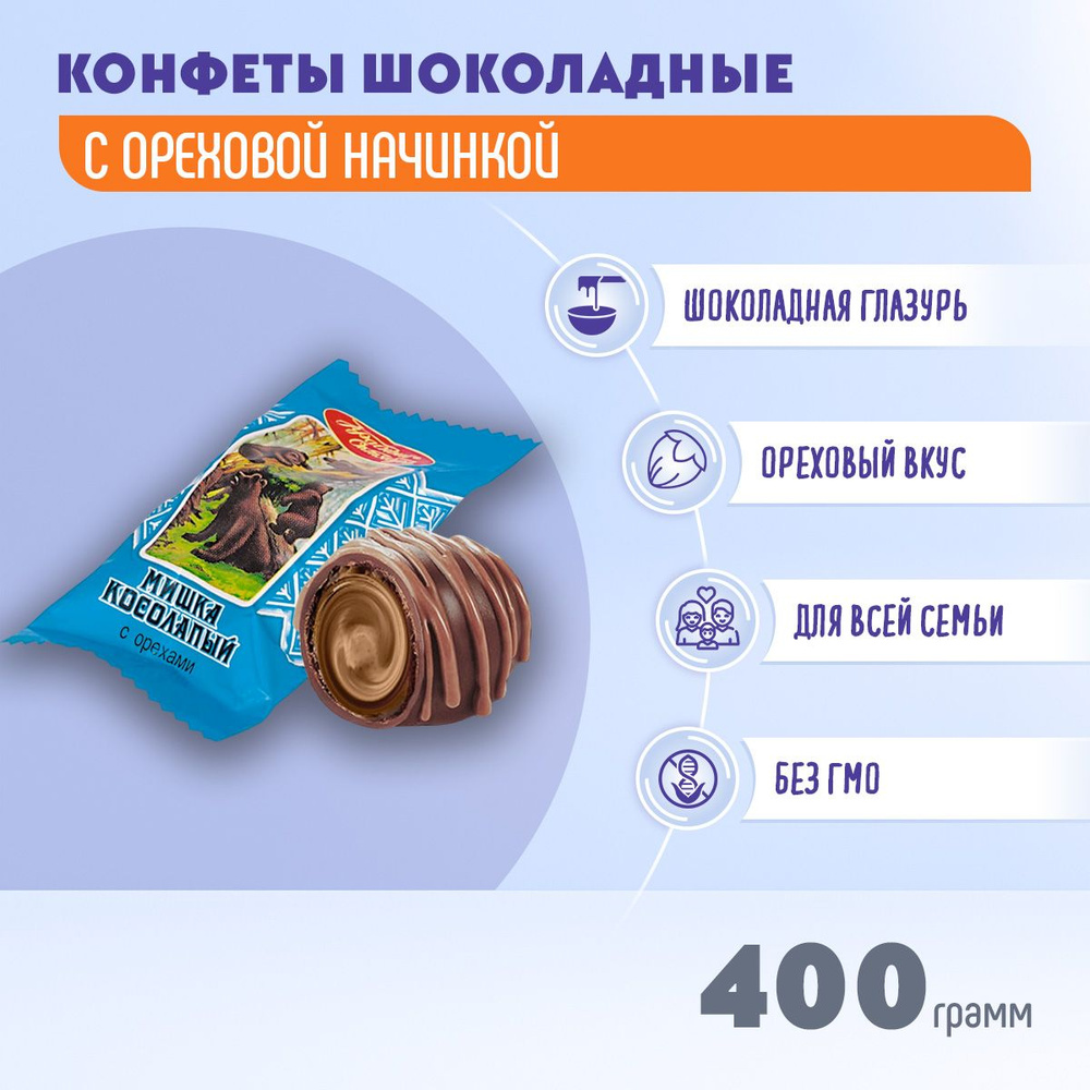 Конфеты Мишка косолапый с ореховой начинкой 400 г Красный Октябрь - купить  с доставкой по выгодным ценам в интернет-магазине OZON (1225613298)