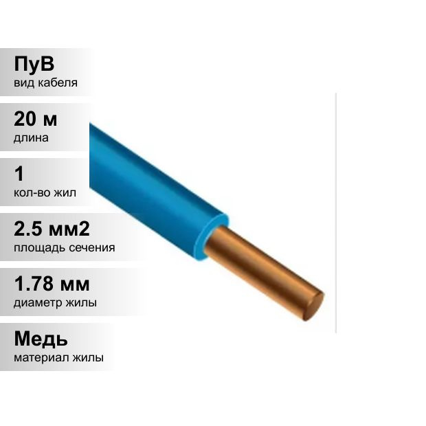 Провод 2,5 голубой (отрезок 10 м.)