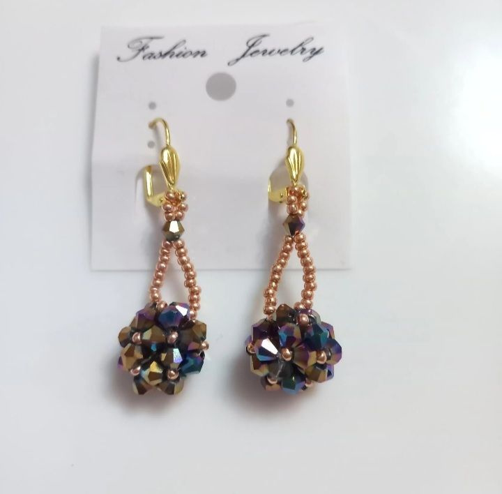 Серьги шарики с чешским бисером и стеклянными бусинами - купить с ...