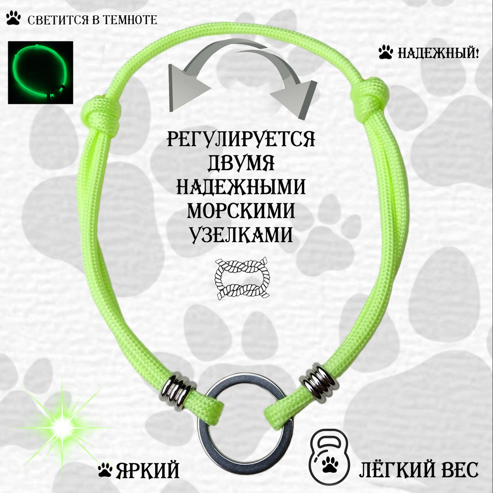 Шнурок-ошейник светящийся для адресника. XL (35-50 см) Салатовый  #1