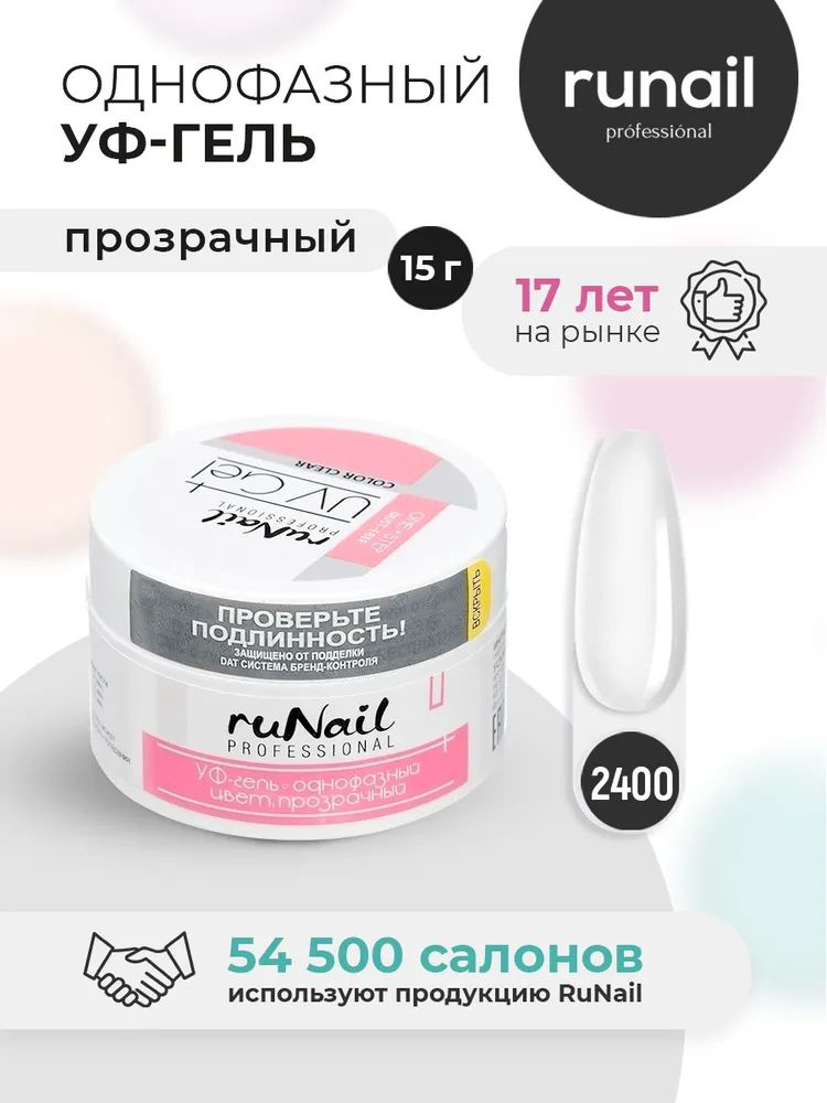 RuNail Professional Гель для наращивания ногтей прозрачный / Камуфлирующий гель / Моделирующий УФ гель #1