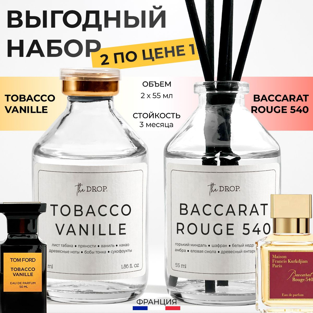 Набор из ароматических диффузоров для дома "Tobacco & Vanille & Baccarat Rouge" 2х55 мл, ароматизаторы #1