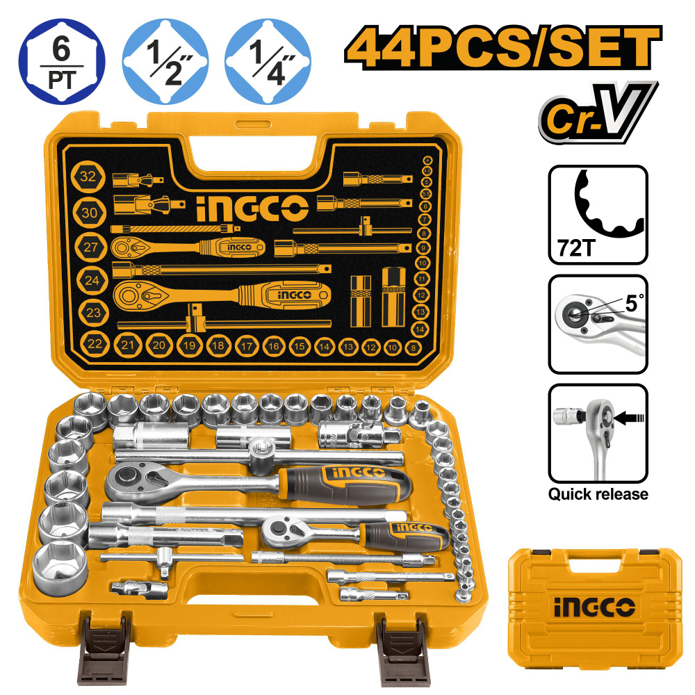 Набор инструментов 1/4"+1/2" с трещоткой 44 пред. INGCO HKTS42441 INDUSTRIAL  #1