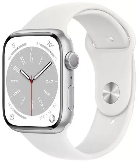 Часы Apple Watch 8 GPS Silver Aluminum Case with White Sport Band 45mm, Алюминевый корпус серебрянного #1