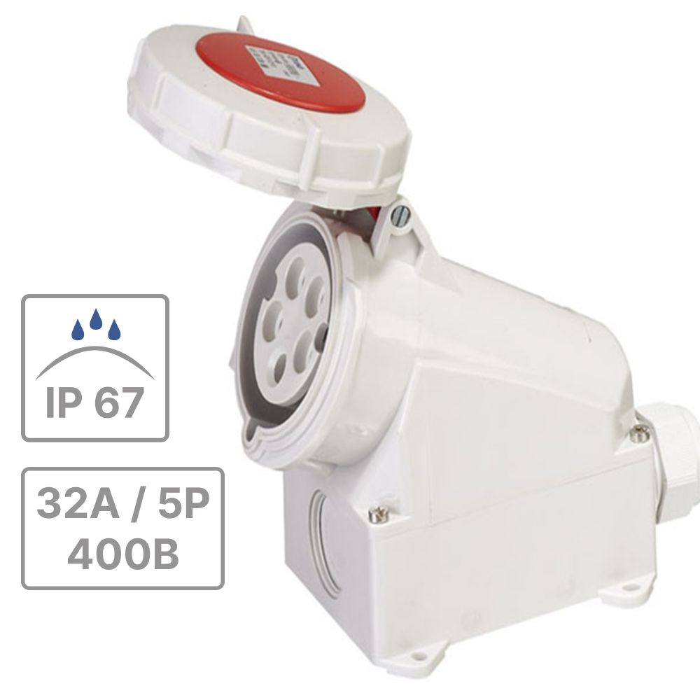 Розетка настенная уличная с крышкой 32А 5P (3Р+N+Е) 400В JESIRO ...