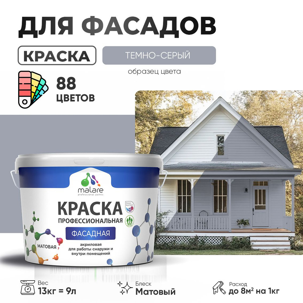 Краска фасадная для наружных работ Malare Professional для дерева по бетону, для минеральных поверхностей #1