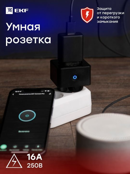 Умная розетка EKF Сonnect PRO Wi-Fi черная #1